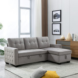 77 inch Reversible Sectional Storage Sleeper Sofa Bed, L-Shape 2 Seat Sectional Chaise with Storage, Skin-Feeling Velvet Fabric,Light Grey Color for Living Room Furniture W120343142