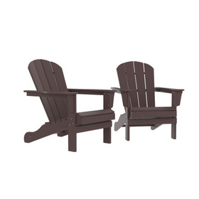 HDPE Adirondack Chair, Fire Pit Chairs, Sand Chair, Patio Outdoor Chairs, Dpe Plastic Resin Deck Chair, Lawn Chairs, Adult Size, Weather Resistant for Patio / Backyard/Garden, Brown, Set of 2