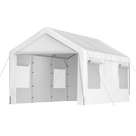 Carport Canopy 10x20 FT Heavy Duty Boat Car Canopy Garage with Removable Sidewalls and Roll-up Ventilated Windows W1212104230