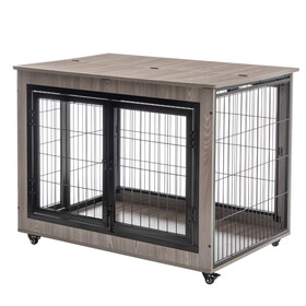 Dog Crate Furniture, Large Dog Kennel, 38"Wooden Pet Furniture with Pull-Out Tray, Home and Indoor Use, Double Door Modern Side End Table for Medium/Large/Small Dog,