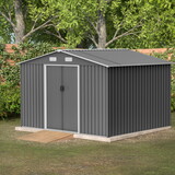 10X8 FT Outdoor Storage Shed, All Weather Metal Sheds with Metal Foundation & Lockable Doors, Tool Shed for Garden, Patio, Backyard, Lawn, Grey W1212S00031