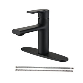 Matte Black Single Hole Bathroom Faucet with Deck Plate W121782674