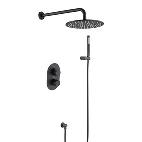 10" Rainfall Shower Head Thermostatic Complete Shower System Matte Black W121784365