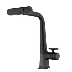 Matte Black Waterfall Kitchen Faucet with Temperature Display, Single Handle Kitchen Faucet with Pull Down Sprayer, Modern Kitchen Sink Faucet, Three Water Outlet Modes W1217P146517