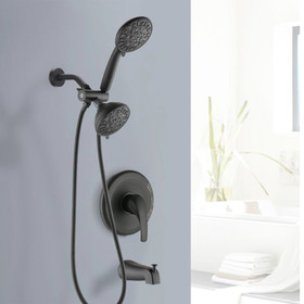 Matte Black Tub and Shower Faucet Set with 3-Srpay Shower Head, Shower Trim Kit with Pressure Balance Valve W121946398