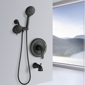 Matte Black Tub and Shower Faucet Set with 3-Srpay Shower Head, Shower Trim Kit with Pressure Balance Valve W121946591