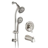 Drill-Free Stainless Steel Slide Bar Combo Rain Showerhead 7-Setting Hand, Dual Shower Head Spa System with Tup Spout (Rough-in Valve Included) W1219P155531