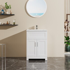 Goodyo 24" Sink Bathroom Vanity Laundry Cabinet Combo, White W1223S00013