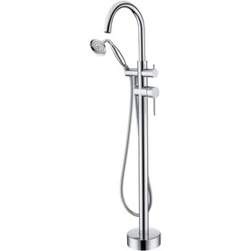 Freestanding Tub Filler Bathtub Faucet Chrome with Hand Held Shower Floor-Mount W122453940