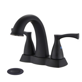 2 Handle 4 inch Centerset Bathroom Sink Faucet with Pop-Up Drain, Matte Black