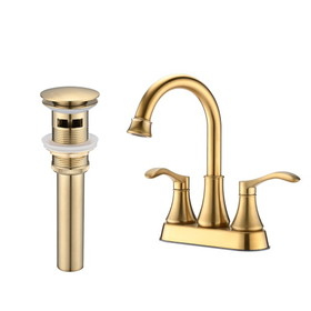 4 inches Centerset Bathroom Faucet 360&#176; Swivel Spout, with Pop Up Drain - Brushed Gold