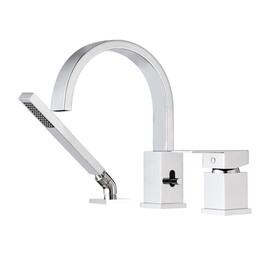 Waterfall Bathtub Faucet with Sprayer, 3-Hole Roman Tub Filler with Hand Shower Deck Mount Waterfall Tub Spout Set W1224P206114