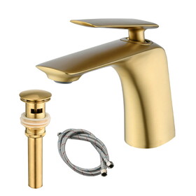 Single Hole Bathroom Sink Faucet with Pop Up Drain and Water Supply Hose, Single Handle Bathroom faucet