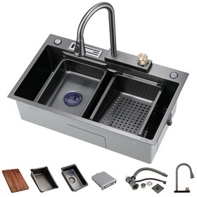 Kitchen Sink Flying rain Waterfall Kitchen Sink Set 30"x 18" 304 Stainless Steel Sink with Pull Down Faucet, and Accessories W1225102400