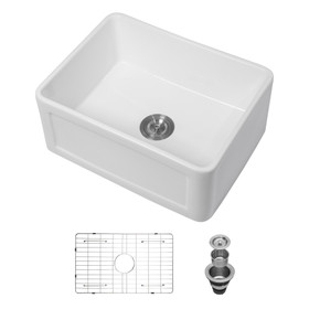 Ceramic White 24 inch Kitchen Single Bowl Farmhouse Sink Rectangular Vessel Sink W122551345