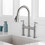 Double Handle Bridge Kitchen Faucet with Pull-Down Spray Head W122562763