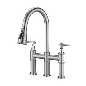 Double Handle Bridge Kitchen Faucet with Pull-Down Spray Head