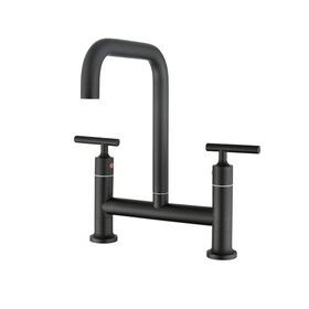 Double Handle Bridge Kitchen Faucet in Stainless Steel