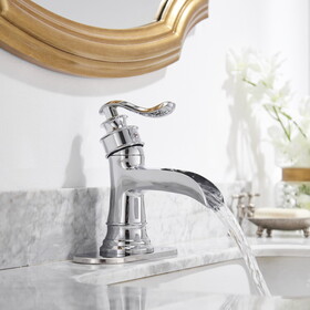 Waterfall Single Hole Single-Handle Low-Arc Bathroom Faucet with Supply Line in Polished Chrome W1232141584