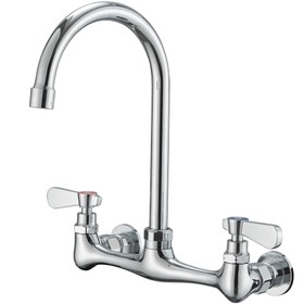 Double Handle Wall Mount Standard Kitchen Faucet with High Arc Swivel Spout 8 in. Widespread in Polished Chrome W123243770