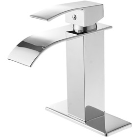 Waterfall Single Hole Single-Handle Low-Arc Bathroom Faucet with Supply Line in Polished Chrome W123246848