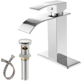Waterfall Single Hole Single-Handle Low-Arc Bathroom Faucet with Pop-Up Drain assembly in Polished Chrome W123247222