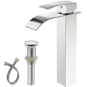 Waterfall Single Hole Single Handle Bathroom Vessel Sink Faucet with Pop-Up Drain assembly in Polished Chrome W123247242