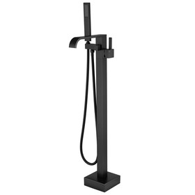 Single-Handle Freestanding Floor Mount Roman Tub Faucet Bathtub Filler with Hand Shower in Matte Black W123247696