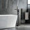Single-Handle Freestanding Floor Mount Roman Tub Faucet Bathtub Filler with Hand Shower in Matte Black W123247698