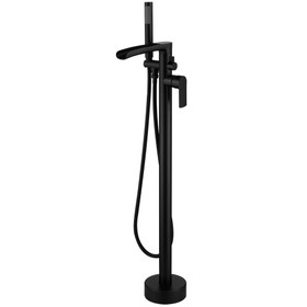 Single-Handle Freestanding Floor Mount Roman Tub Faucet Bathtub Filler with Hand Shower in Matte Black W123247711