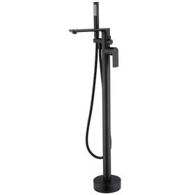 Single-Handle Freestanding Floor Mount Roman Tub Faucet Bathtub Filler with Hand Shower in Matte Black W123247744