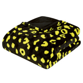 Printed Faux Rabbit Fur Throw, Lightweight Plush Cozy Soft Blanket, 50"x60" Black Leopard (2 Pack Set of 2) W123343166