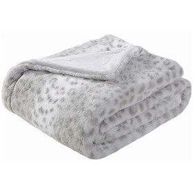 Printed Faux Rabbit Fur Throw, Lightweight Plush Cozy Soft Blanket, 60" x 70", Grey Leopard (2 Pack Set of 2) W123343168