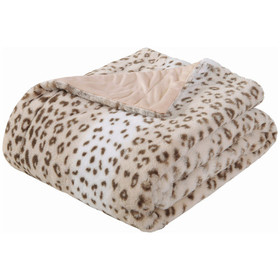 Printed Faux Rabbit Fur Throw, Lightweight Plush Cozy Soft Blanket, 60" x 70", Sand Leopard (2 Pack Set of 2) W123343169