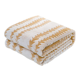 Back Printing Shaved Flannel Plush Blanket, Light Brown Stripe Blanket for Bed or Sofa, 60" x 80" W123343256