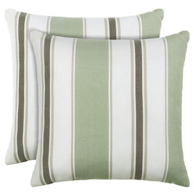 Pack of 2 Outdoor Pillow with Inserts, 18" x 18" - Green Strip W123351329