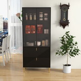 74-inch Black Light Luxury Wine Cabinet with Two Drawers and One Door W1236P164011