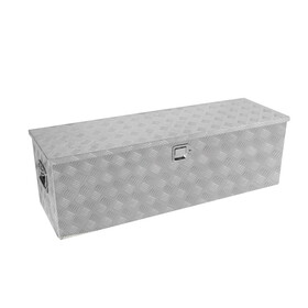 48 inch Heavy Duty Silver Aluminum Stripes Plated Tool long Box Pick Up Truck Bed RV Trailer Toolbox Storage Organizer, Waterproof Underbody Tool Box Storage with Lock and Key (48"X15.2"X15.2")