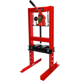 6 Ton Hydraulic Shop Floor Press, with pressure gauge Steel H-Frame Shop Press with Steel Plates Adjustable Working Table, Red W1239124307