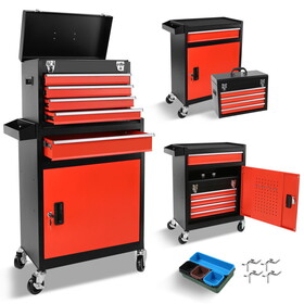 Tool Chest, 5-Drawer Rolling Tool Storage Cabinet with Detachable Top Tool Box, Liner, Universal Lockable Wheels, Locking Mechanism, Metal Tool Cart for Garage Workshop W1239P176621