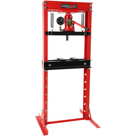 20 Ton Hydraulic Shop Floor Press, Steel H-Frame Shop Press with Press Plates Adjustable Working Table, Floor Stand Jack for Gears and Bearings Red W1239S00003