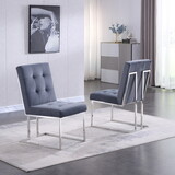 Modern Velvet Dining Chair Set of 2, Tufted Design and Silver Finish Stainless Base