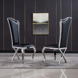 Leatherette Unique Design Backrest Dining Chair with Stainless Steel Legs Set of 2 W124157730
