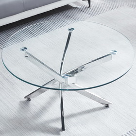 Round Tempered Glass Coffee Table with Chrome Legs W124163592