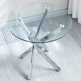 Round Tempered Glass End Table with Chrome Legs W124163595
