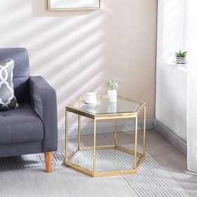 Glass Coffee Table with Gold Finish Stainless Steel Frame