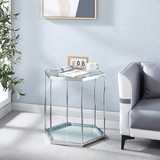 Glass End Table with Silver Finish Stainless Steel Frame