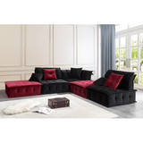 Fabric Modular Sectional Sofa, Contemporary Velvet Divani Casa, Living Room Couch (Black & Red) W1241S00003