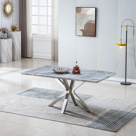 Rectangular Marble Table for Dining Room/Kitchen, 1.02" Thick Marble Top, Chrome Plated Stainless Steel Base, Size:79"Lx39"Dx30"H(Not Including Chairs)