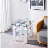 Tempered Glass Top Square Double-Layer End Table with MDF Legs W1241S00059